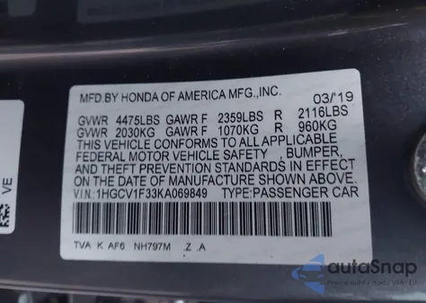 2019 Honda Accord Sport z USA, uszkodzony, nr VIN 1HGCV1F33KA069849